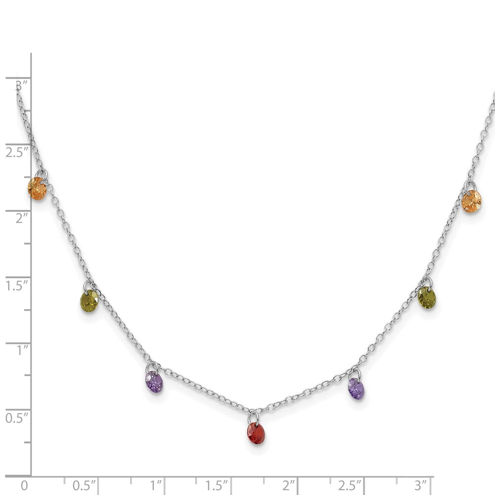 Prizma Sterling Silver Rhodium Plated 16 inch Dangling Colorful CZ Necklace with 2 inch Extender