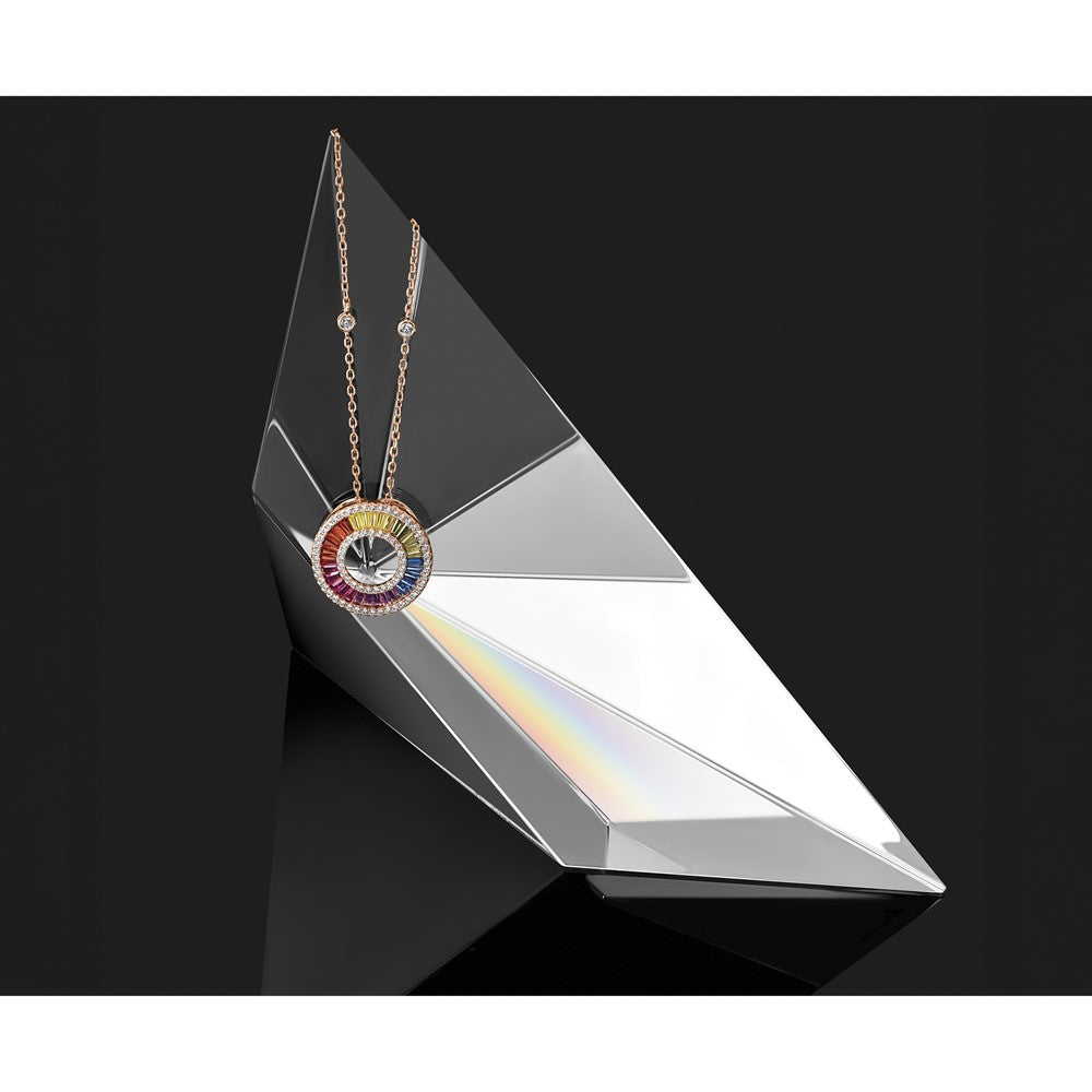 Prizma Sterling Silver Rose-tone 14K Flash Rose Gold-plated 16 inch Colorful Baguettes CZ Circle Necklace with 2 inch Extender