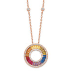 Prizma Sterling Silver Rose-tone 14K Flash Rose Gold-plated 16 inch Colorful Baguettes CZ Circle Necklace with 2 inch Extender