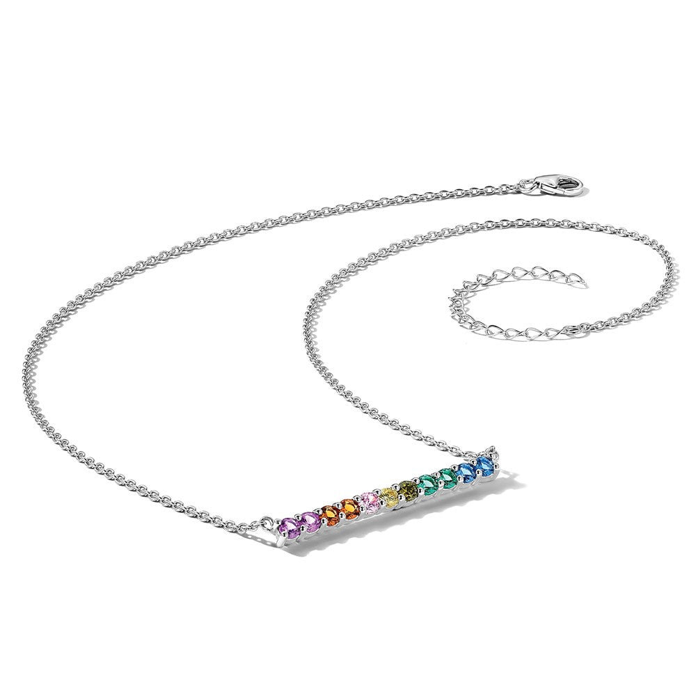 Prizma Sterling Silver Rhodium-plated 18 inch with Fancy Lobster Clasp Colorful CZ Bar Necklace