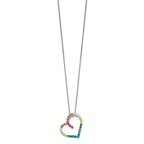 Prizma Sterling Silver Rhodium-plated 18 inch with 1 inch extender Fancy Lobster Clasp Colorful CZ Open Heart Necklace