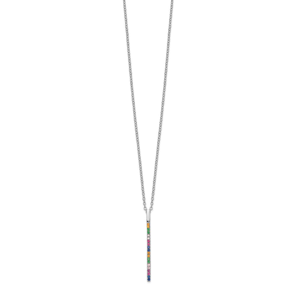 Prizma Sterling Silver Rhodium-plated 16 inch Colorful CZ Vertical Bar Necklace with 2 inch Extender