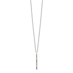 Prizma Sterling Silver Rhodium-plated 16 inch Colorful CZ Vertical Bar Necklace with 2 inch Extender
