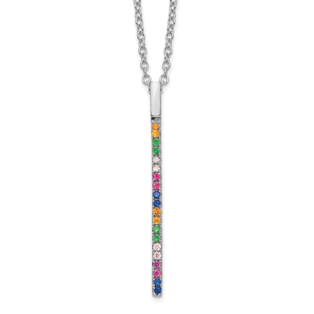 Prizma Sterling Silver Rhodium-plated 16 inch Colorful CZ Vertical Bar Necklace with 2 inch Extender