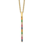 Prizma Sterling Silver Gold-tone 14K Flash Gold-plated 16 inch Colorful CZ Vertical Bar Necklace with 2 inch Extender