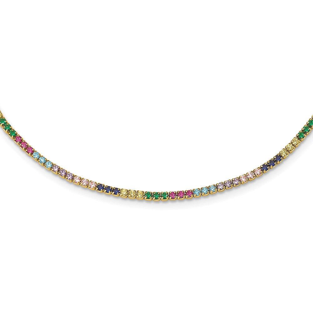 Prizma Sterling Silver Gold-tone 14K Flash Gold-plated 12 inch Colorful CZ Choker with 3 inch Extender