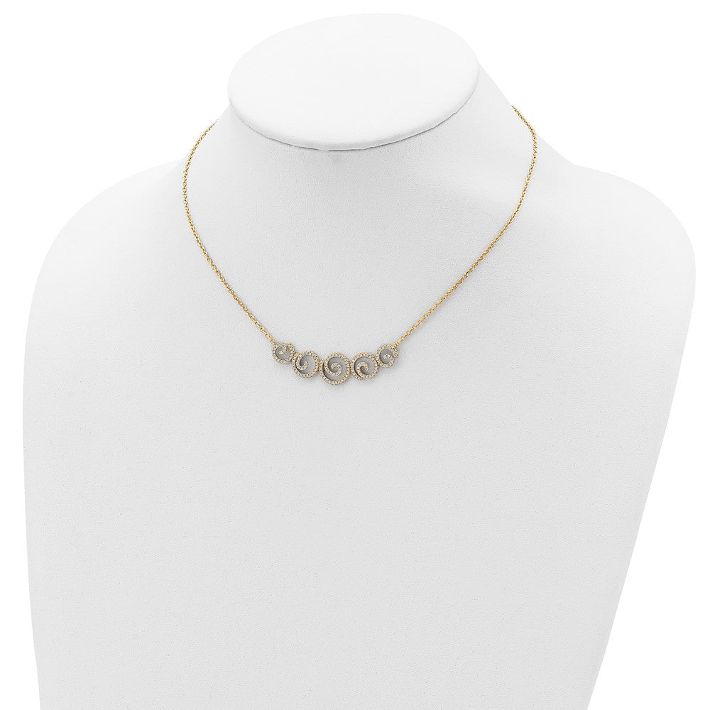 Sterling Shimmer Sterling Silver Gold-tone Flash gold-plated 133 Stone CZ Swirls Necklace with 2 inch extender