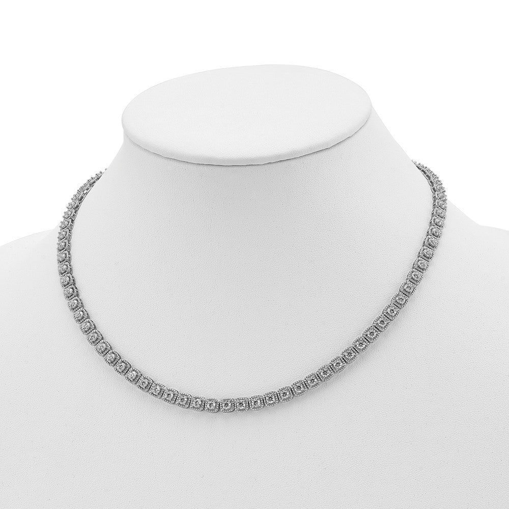 Sterling Shimmer Sterling Silver Rhodium-plated 17 inch 80 Stone CZ Riviera Necklace