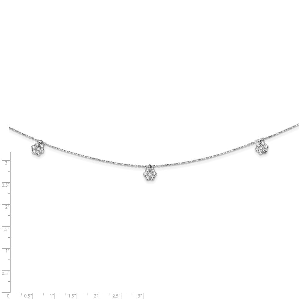 Sterling Shimmer Sterling Silver Rhodium-plated 28 inch 49 Stone 7 Flower Stations CZ Necklace