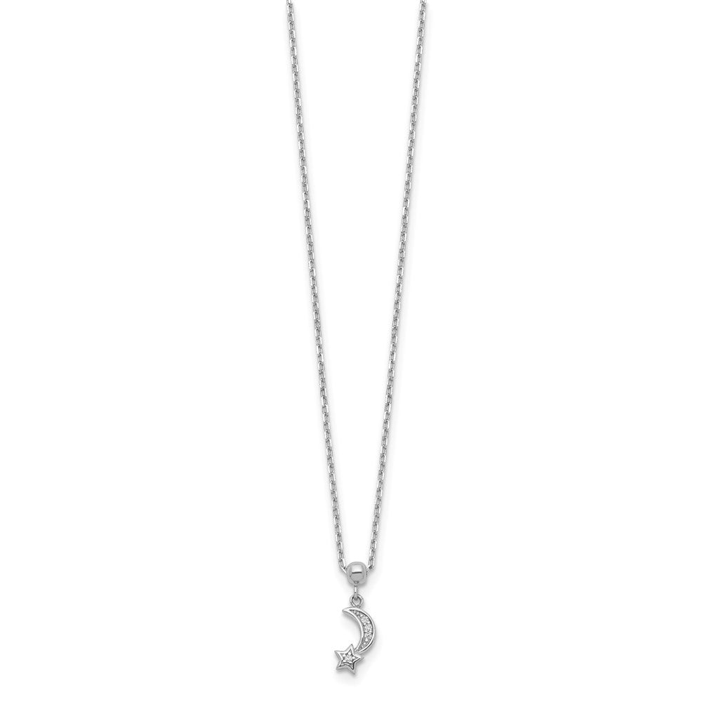 Sterling Shimmer Sterling Silver Rhodium-plated 4 Stone 16 inch Moon and Star CZ Necklace with 2 inch extender