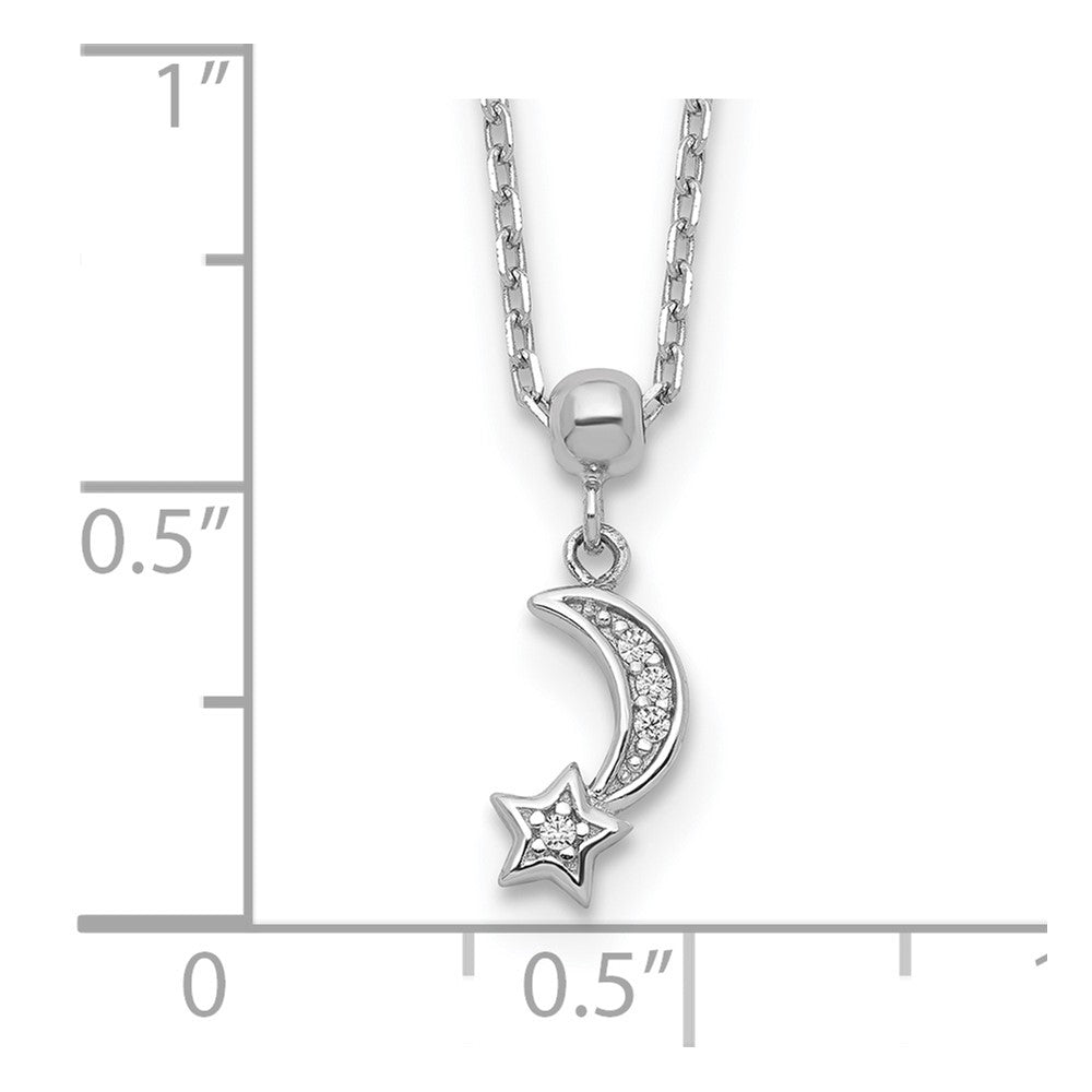 Sterling Shimmer Sterling Silver Rhodium-plated 4 Stone 16 inch Moon and Star CZ Necklace with 2 inch extender
