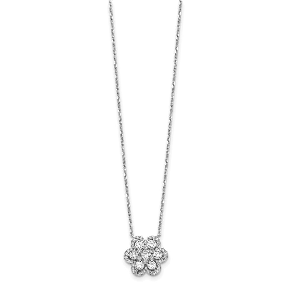 Sterling Shimmer Sterling Silver Rhodium-plated 15.75 inch 55 Stone Flower CZ Necklace with 2 inch extender
