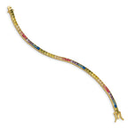 Prizma Sterling Silver Gold-tone 14K Flash Gold-plated 7.25 inch Channel-Set Colorful CZ Bangle