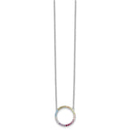 Prizma Sterling Silver Rhodium-plated 16 inch Colorful CZ Open Circle Necklace with 2 inch Extender