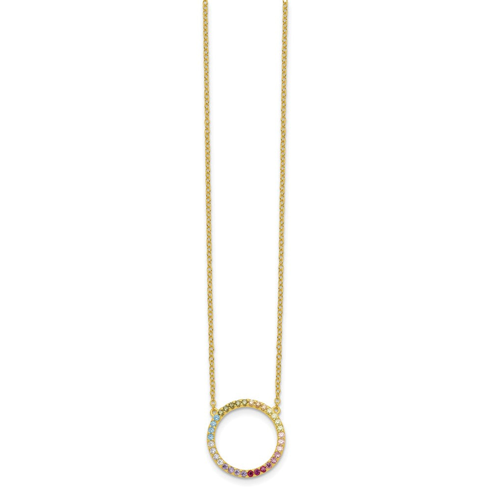 Prizma Sterling Silver Gold-tone 14K Flash Gold-plated 16 inch Colorful CZ Open Circle Necklace with 2 inch Extender