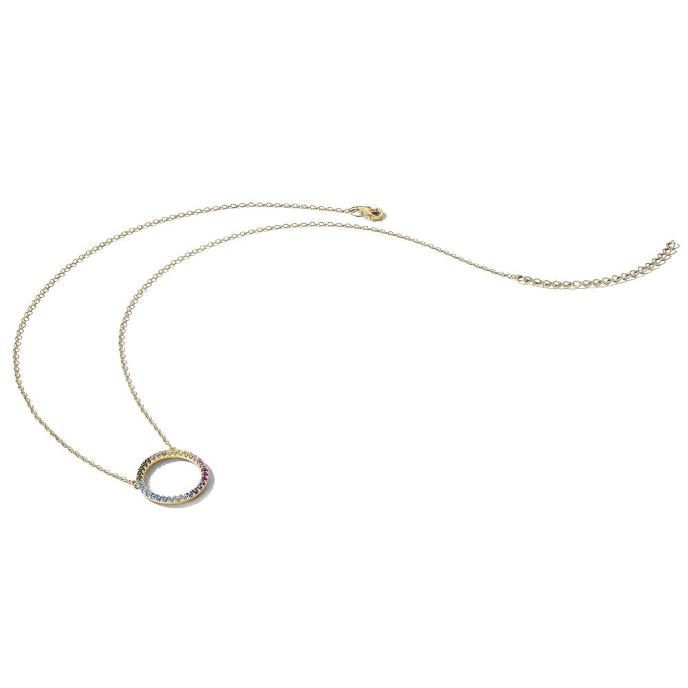Prizma Sterling Silver Gold-tone 14K Flash Gold-plated 16 inch Colorful CZ Open Circle Necklace with 2 inch Extender