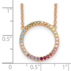 Prizma Sterling Silver Rose-tone 14K Flash Rose Gold-plated 16 inch Colorful CZ Open Circle Necklace with 2 inch Extender