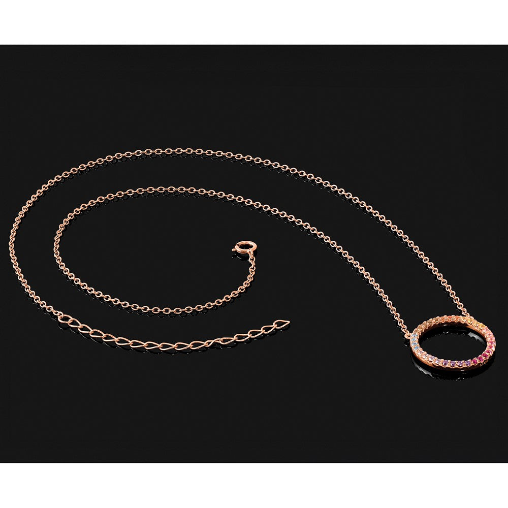 Prizma Sterling Silver Rose-tone 14K Flash Rose Gold-plated 16 inch Colorful CZ Open Circle Necklace with 2 inch Extender