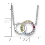 Prizma Sterling Silver Rhodium-plated 16 inch Colorful CZ Intertwined Circle Necklace with 2 inch Extender