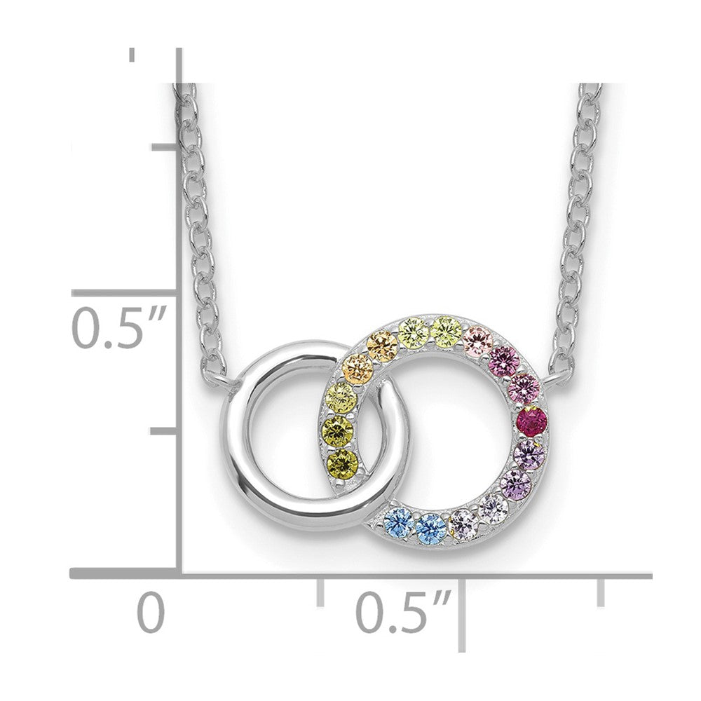 Prizma Sterling Silver Rhodium-plated 16 inch Colorful CZ Intertwined Circle Necklace with 2 inch Extender