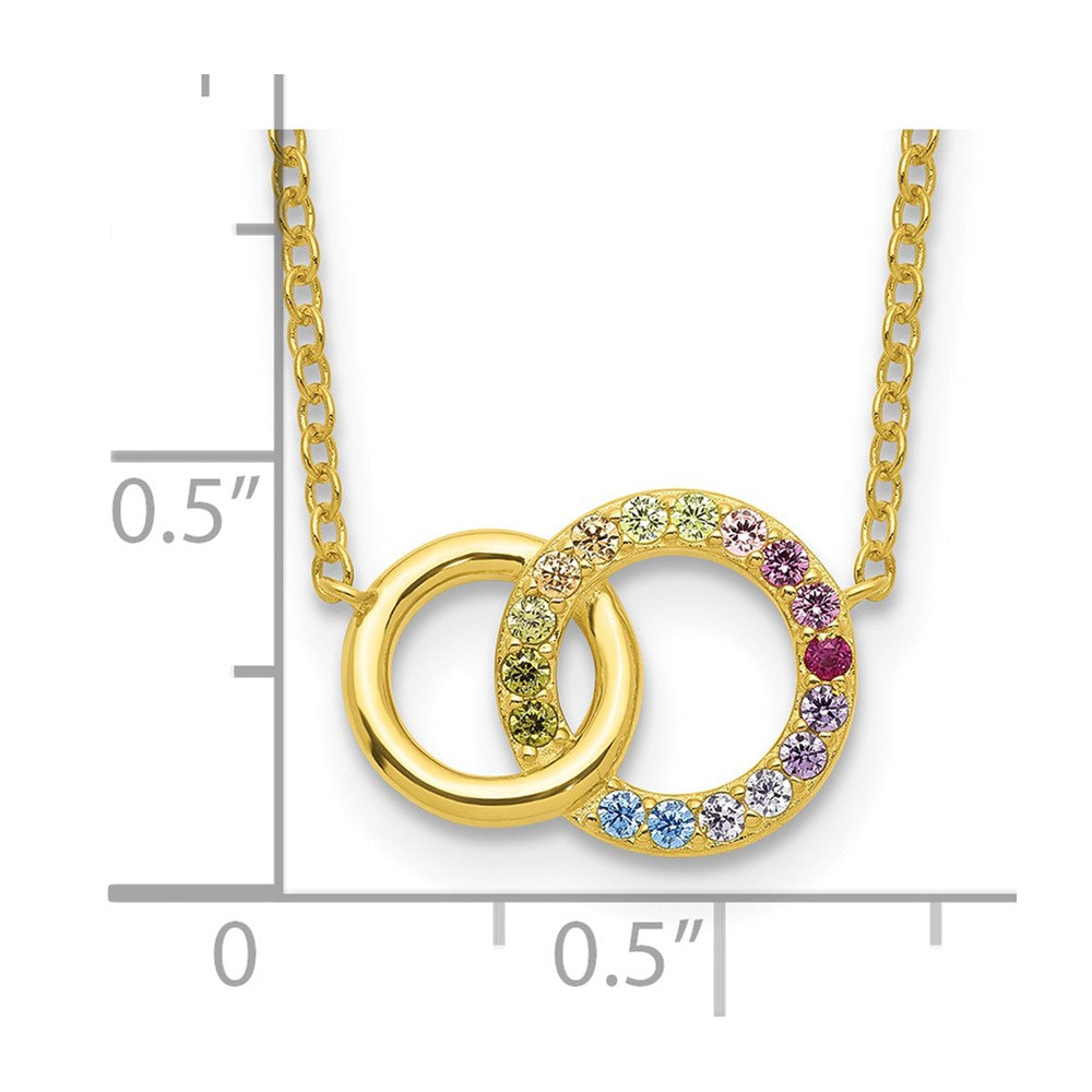 Prizma Sterling Silver Gold-tone 14K Flash Gold-plated 16 inch Colorful CZ Intertwined Circle Necklace with 2 inch Extender