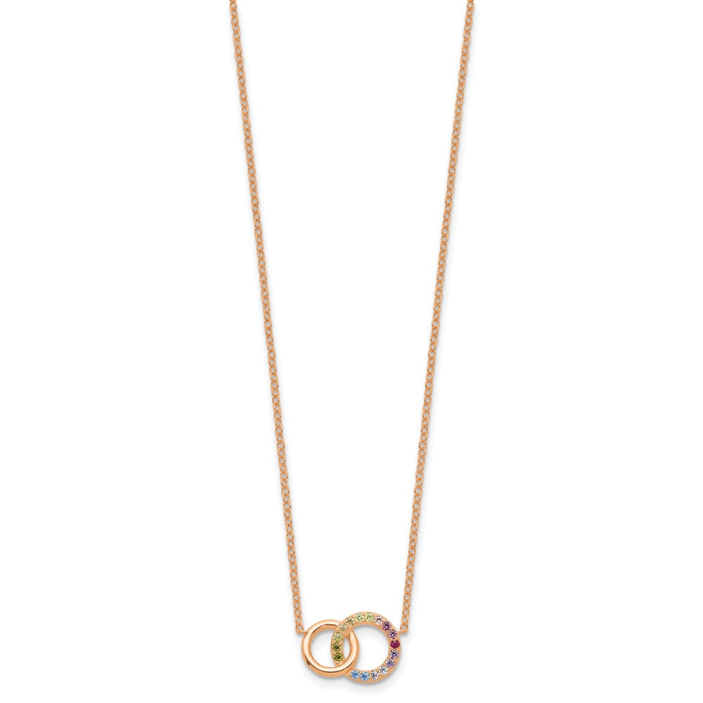 Prizma Sterling Silver Rose-tone 14K Flash Rose Gold-plated 16 inch Colorful CZ Intertwined Circle Necklace with 2 inch Extender