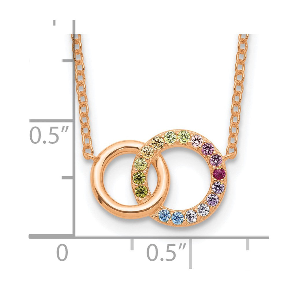 Prizma Sterling Silver Rose-tone 14K Flash Rose Gold-plated 16 inch Colorful CZ Intertwined Circle Necklace with 2 inch Extender