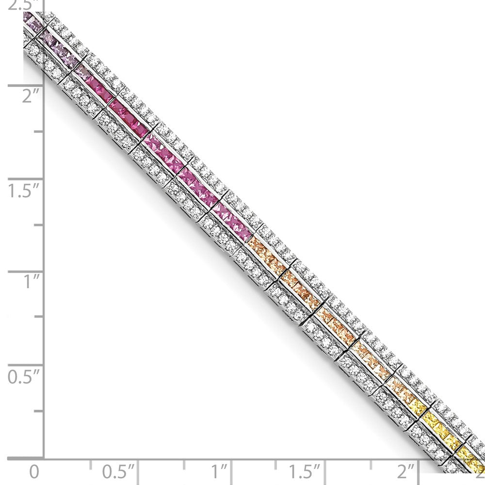 Prizma Sterling Silver Rhodium-plated 7.25 inch Channel-Set White and Colorful and White CZ Bracelet
