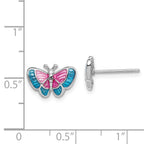 Sterling Silver Rhodium-plated Madi K Polished Pink & Blue Enameled Butterfly Children's Post Earrings