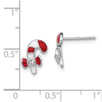 Sterling Silver Madi K Rhodium-plated Polished Red & White Enameled & Crystal Candy Cane Children's Post Earrings