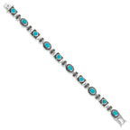 Sterling Silver Rhodium-plated Synth Turquoise and Marcasite Bracelet