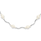 Sterling Silver Rhodium-plated 3-7mm White Near-Round Freshwater Cultured Pearl 13-Station 16 inch with 2.5 inch Extension Necklace