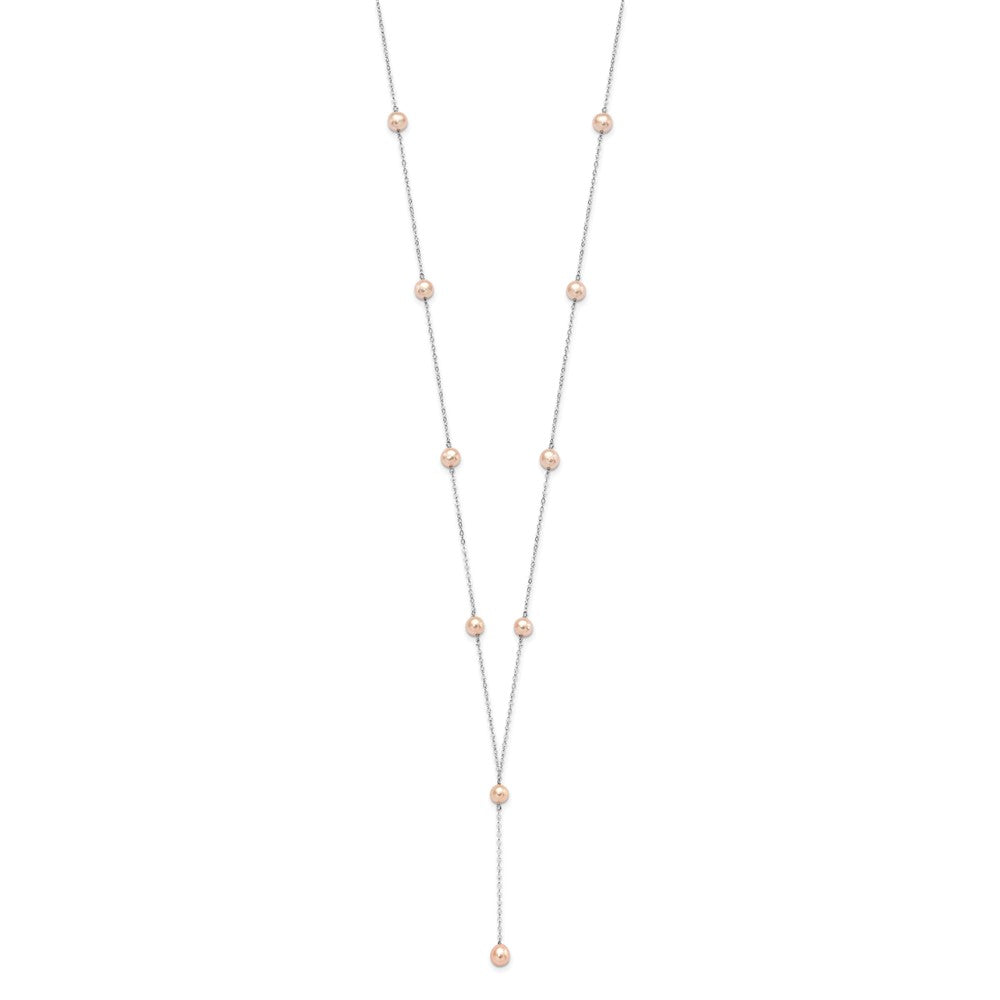 Sterling Silver Rhodium-plated 6-8mm Pink Teardrop and Semi-Round Freshwater Cultured Pearl 6-Station Y-Drop 16 inch Necklace