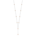 Sterling Silver Rhodium-plated 6-8mm Pink Teardrop and Semi-Round Freshwater Cultured Pearl 6-Station Y-Drop 16 inch Necklace
