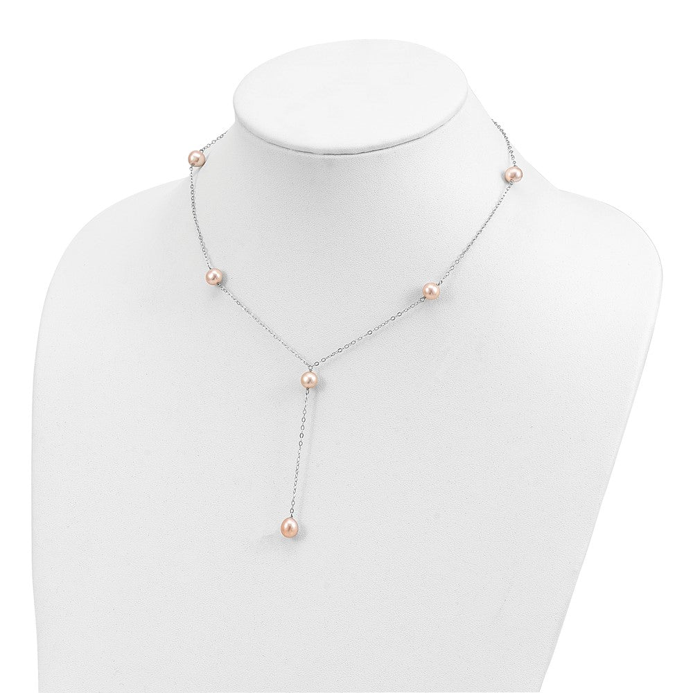 Sterling Silver Rhodium-plated 6-8mm Pink Teardrop and Semi-Round Freshwater Cultured Pearl 6-Station Y-Drop 16 inch Necklace