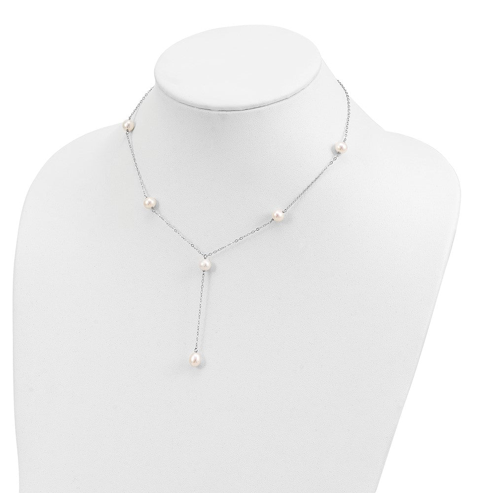 Sterling Silver Rhodium-plated 6-8mm White Teardrop and Semi-Round Freshwater Cultured Pearl 6-Station Y-Drop 16 inch Necklace
