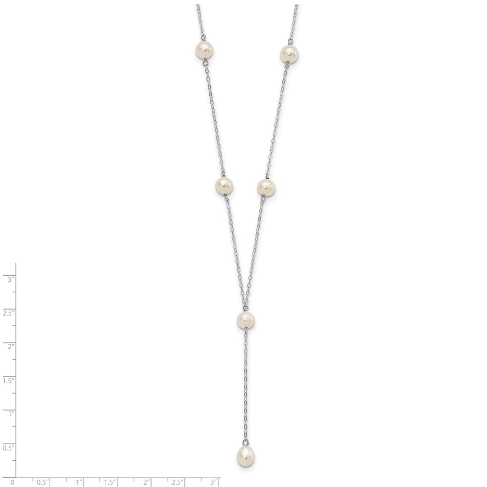 Sterling Silver Rhodium-plated 6-8mm White Teardrop and Semi-Round Freshwater Cultured Pearl 6-Station Y-Drop 16 inch Necklace