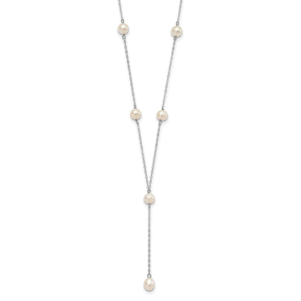 Sterling Silver Rhodium-plated 6-8mm White Teardrop and Semi-Round Freshwater Cultured Pearl 6-Station Y-Drop 16 inch Necklace