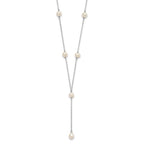 Sterling Silver Rhodium-plated 6-8mm White Teardrop and Semi-Round Freshwater Cultured Pearl 6-Station Y-Drop 16 inch Necklace