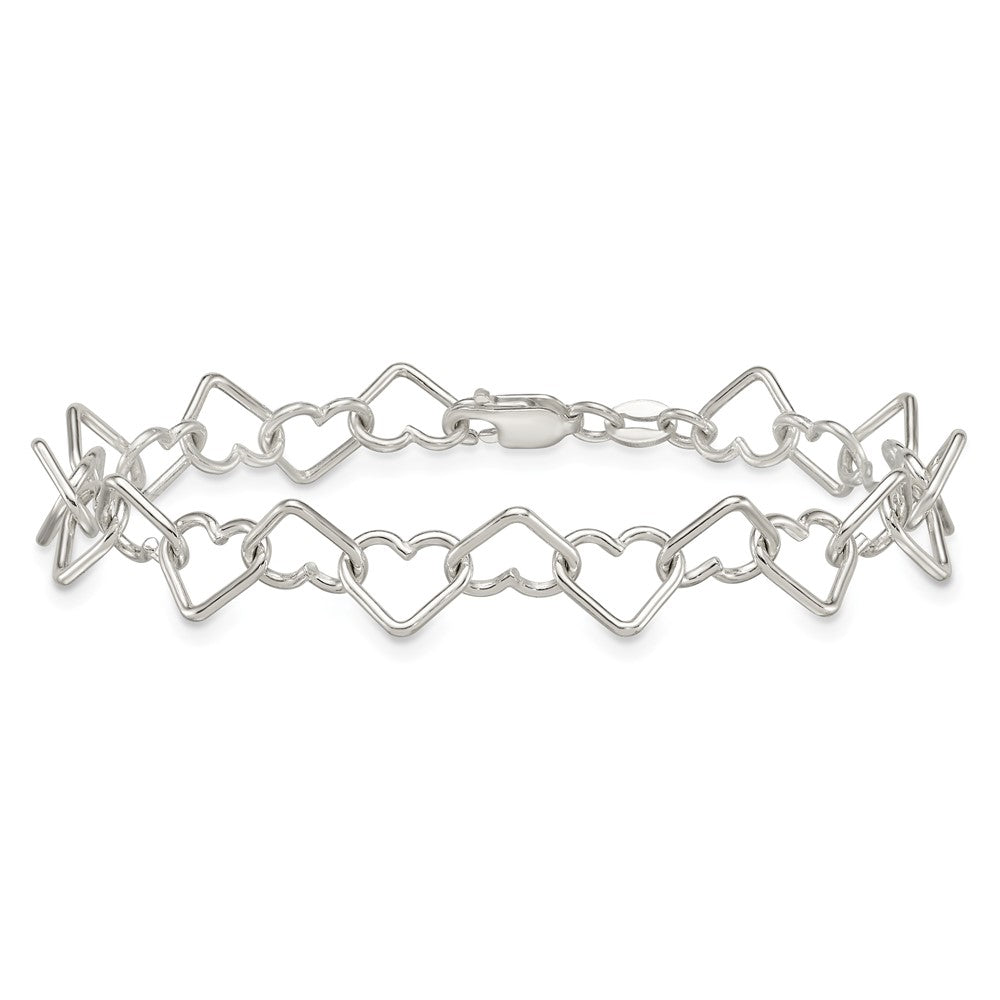 Sterling Silver 7.5inch Polished Fancy Heart Link Bracelet