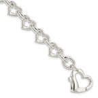Sterling Silver 7.5inch Polished Fancy Heart Link Bracelet