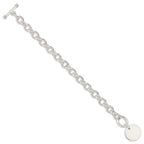 Sterling Silver Engraveable Circular Disc on Fancy Link Bracelet