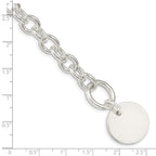 Sterling Silver Engraveable Circular Disc on Fancy Link Bracelet