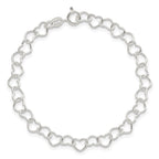 Sterling Silver 6inch Polished Fancy Heart Link Bracelet