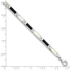 Sterling Silver Rhodium-plated 7in Onyx/Mother Of Pearl Bracelet
