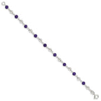 Sterling Silver 7inch Polished Amethyst Beaded Bracelet