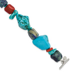 Sterling Silver Red Coral/Howlite/Lapis/Turquoise Bracelet