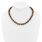 10-10.5mm Smooth Beaded Tiger Eye Necklace w/Sterling S.RH Clasp