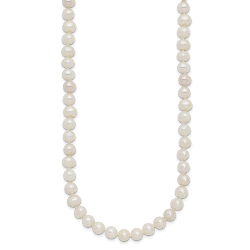 Sterling Silver Rhodium-plated 6-7mm White Near-Round Freshwater Cultured Pearl Necklace