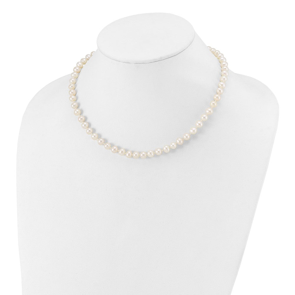 Sterling Silver Rhodium-plated 6-7mm White Near-Round Freshwater Cultured Pearl Necklace